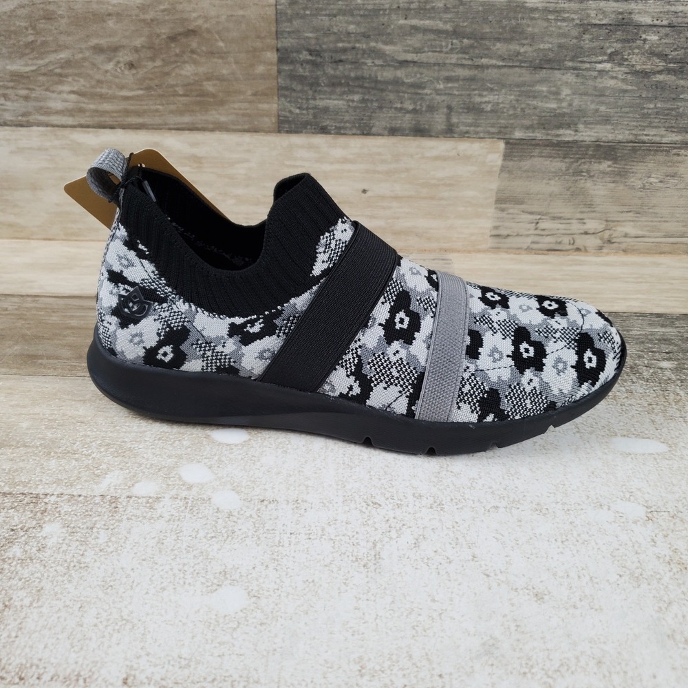 Spenco Karma Womens Shoes Sz 7.5 B Running Black Floral Stretch Slip On Sneakers